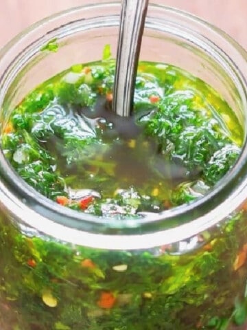 chimichurri sauce in jar