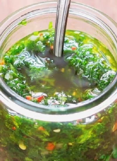 chimichurri sauce in jar