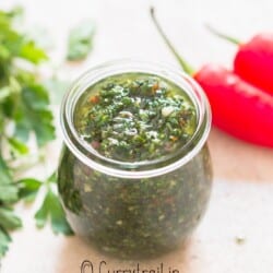 a jar of chimichurri sauce