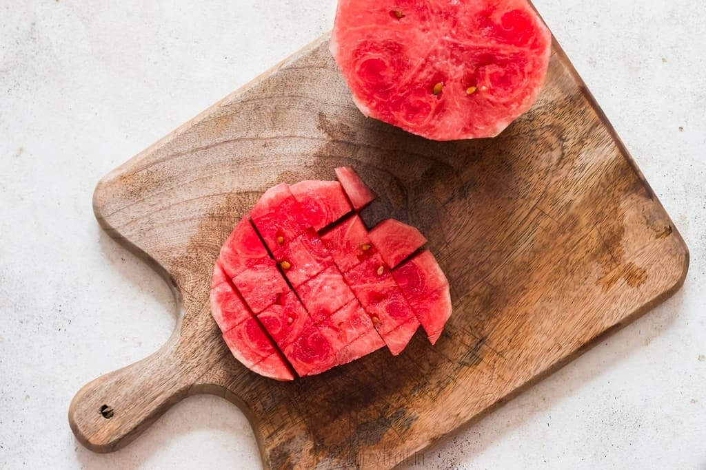 watermelon cut into cubes.