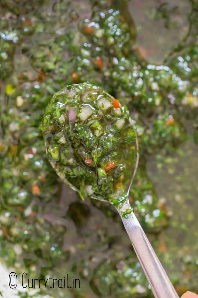 close view of chimichurri sauce