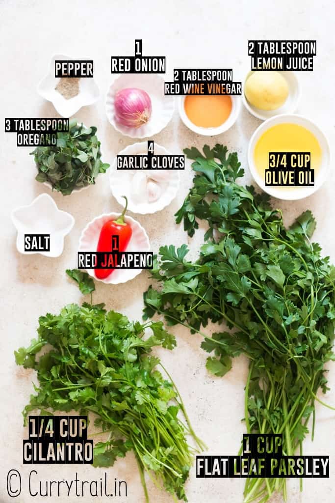 all ingredients for chimichurri saice