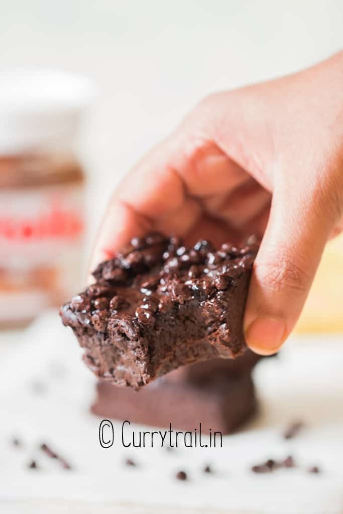 close up view of 3 ingredient brownies made of banana Nutella and cocoa powder