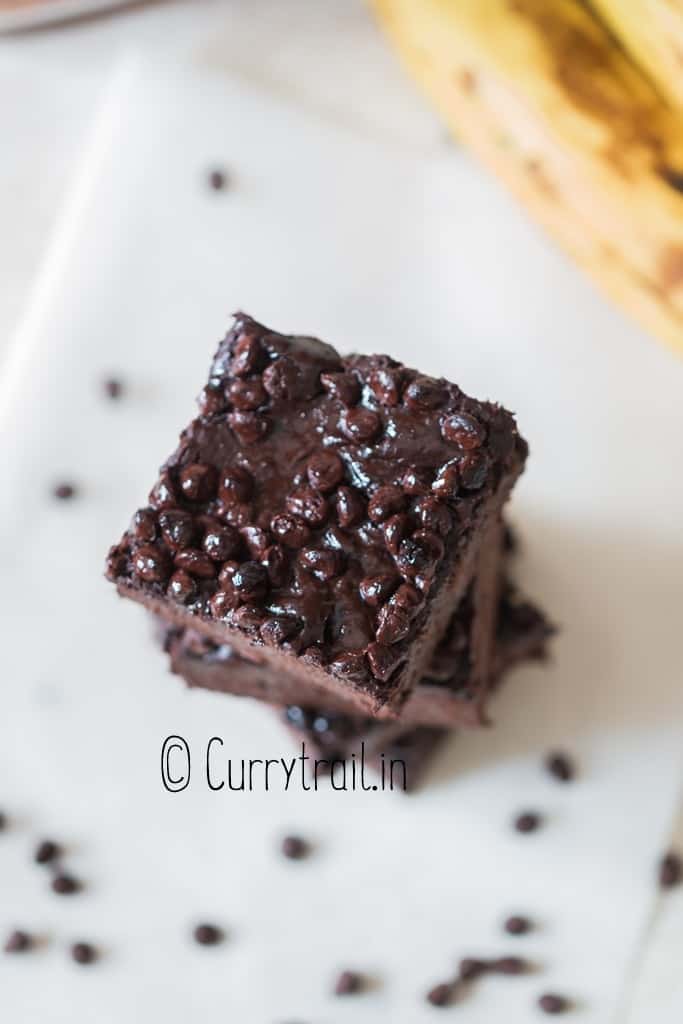 close up Nutella brownies with chocolate chips