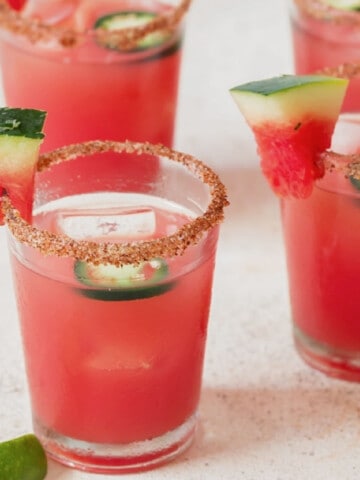 spicy watermelon margarita in glasses.