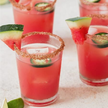 spicy watermelon margarita in glasses.