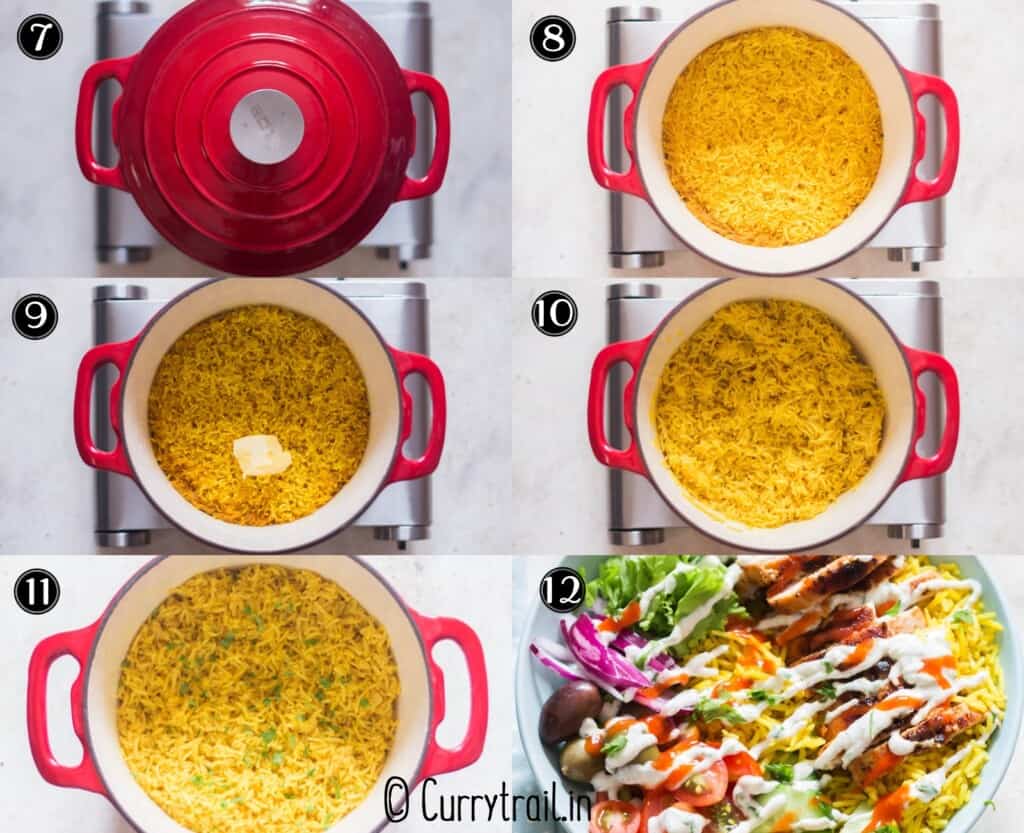 step by step picture collage on how to make yellow rice
