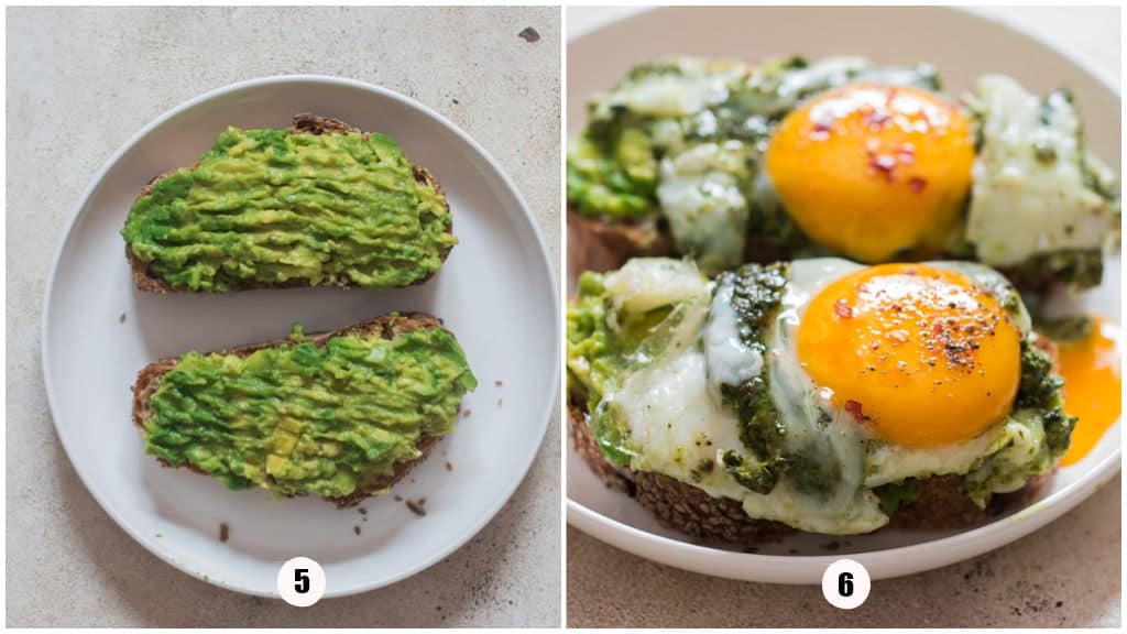 sunny side eggs added to pesto eggs.