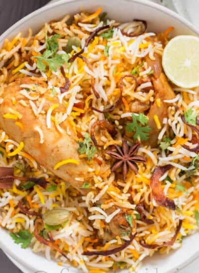 chicken biryani in bowl