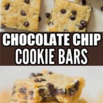 chocolate chip cookie bars with text overlay