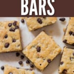 chocolate chip cookie bars with text overlay