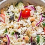 Greek orzo pasta salad in bowl