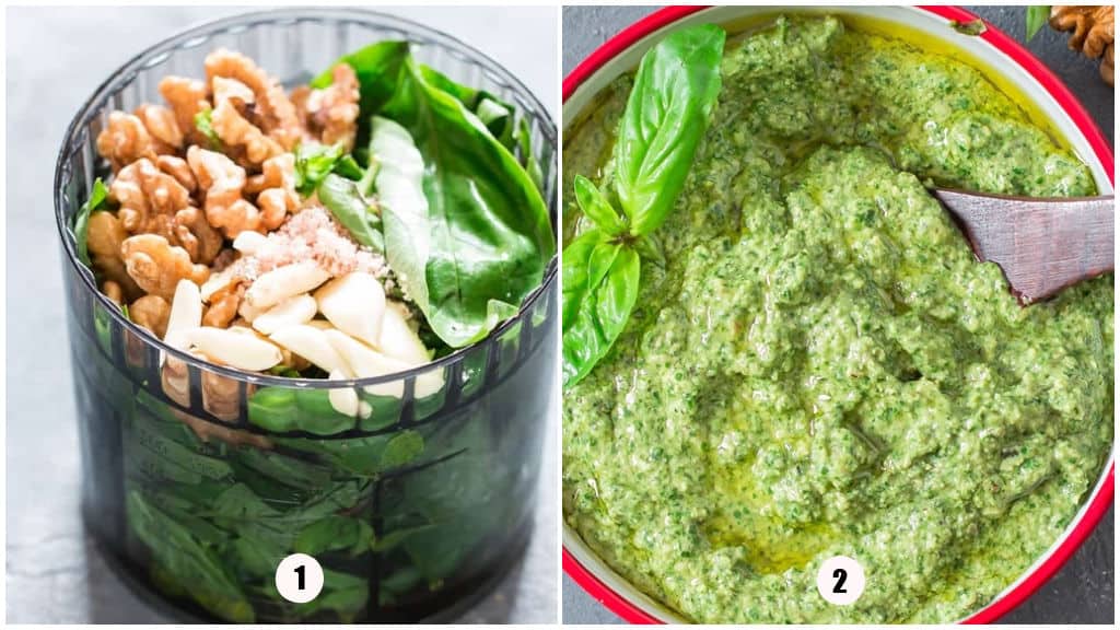 basil walnut pesto made in a mini processor.