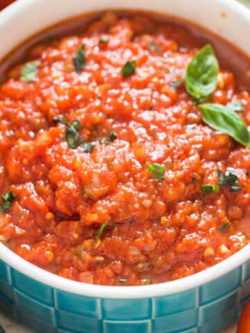 spicy marinara sauce in bowl.