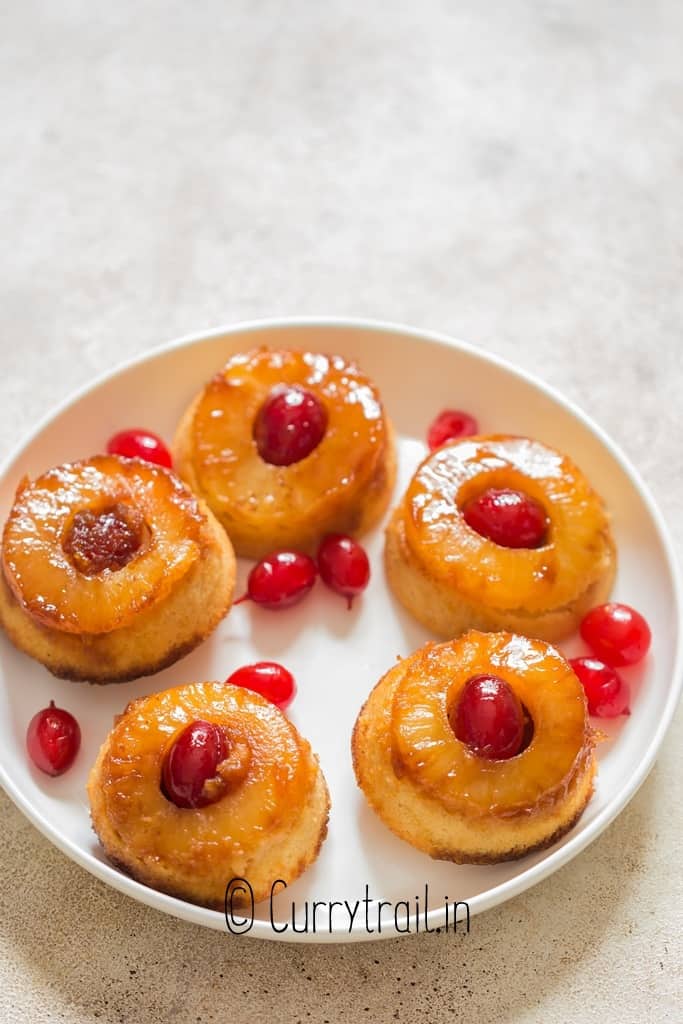 upside-down pineapple cakes on plate