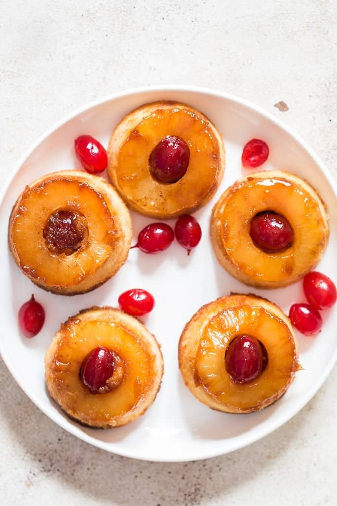 upside-down pineapple cakes on plate