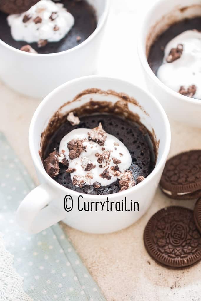 moist, fluffy mug cake made of oreo and milk