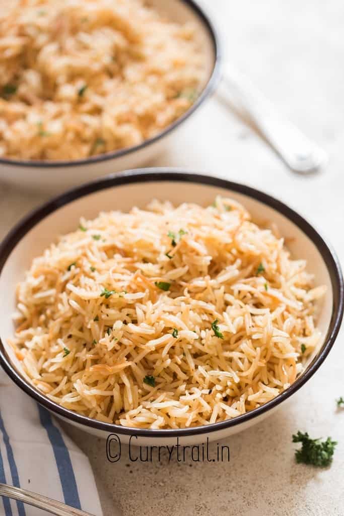 plain pilaf with long grain rice in serving bowl