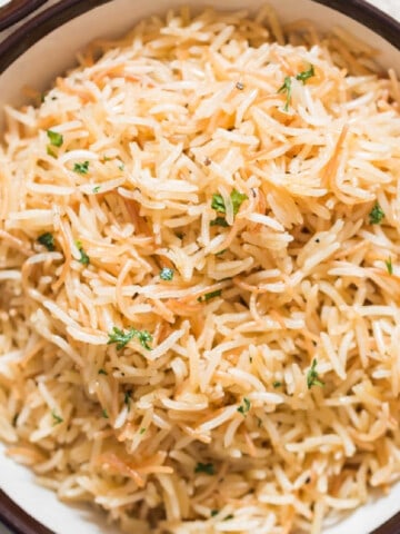 plain pilaf with long grain rice in serving bowl