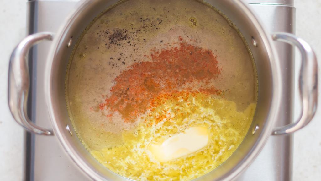 sautéing in butter and olive oil in a pot.