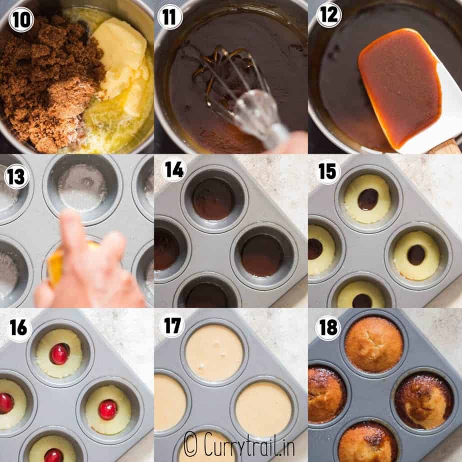 step by step picture collage of mini pineapple cakes