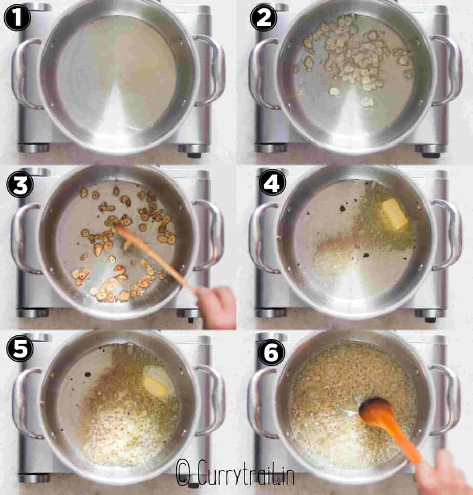 Step by step picture collage garlic rice