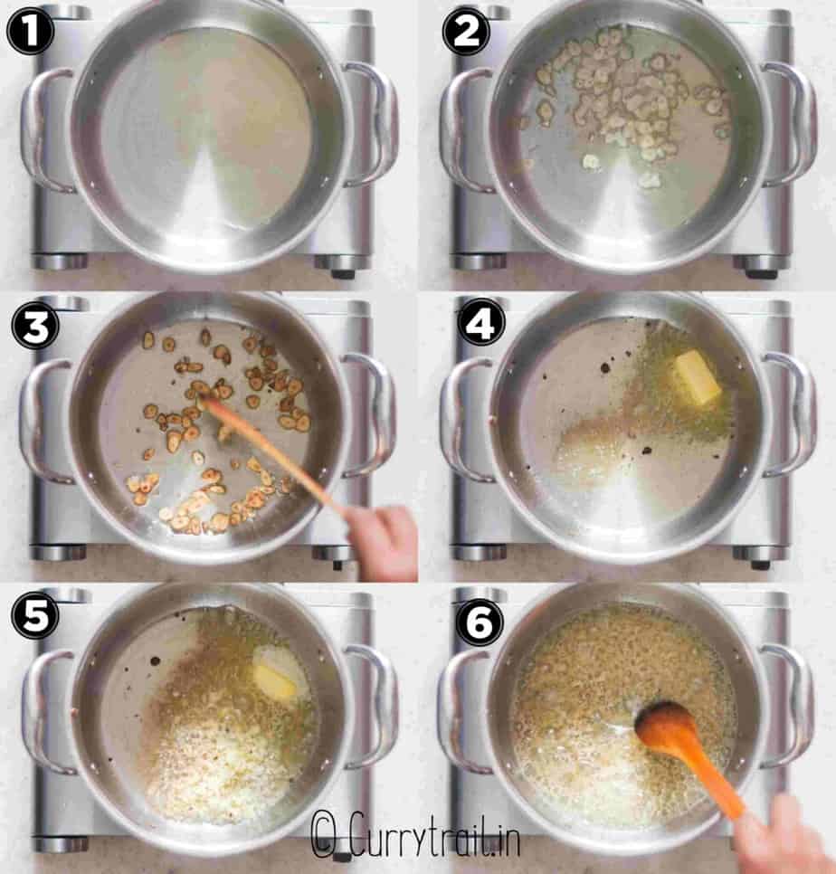 Step by step picture collage garlic rice