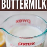 homemade buttermilk substitute in a glass jar with text overlay