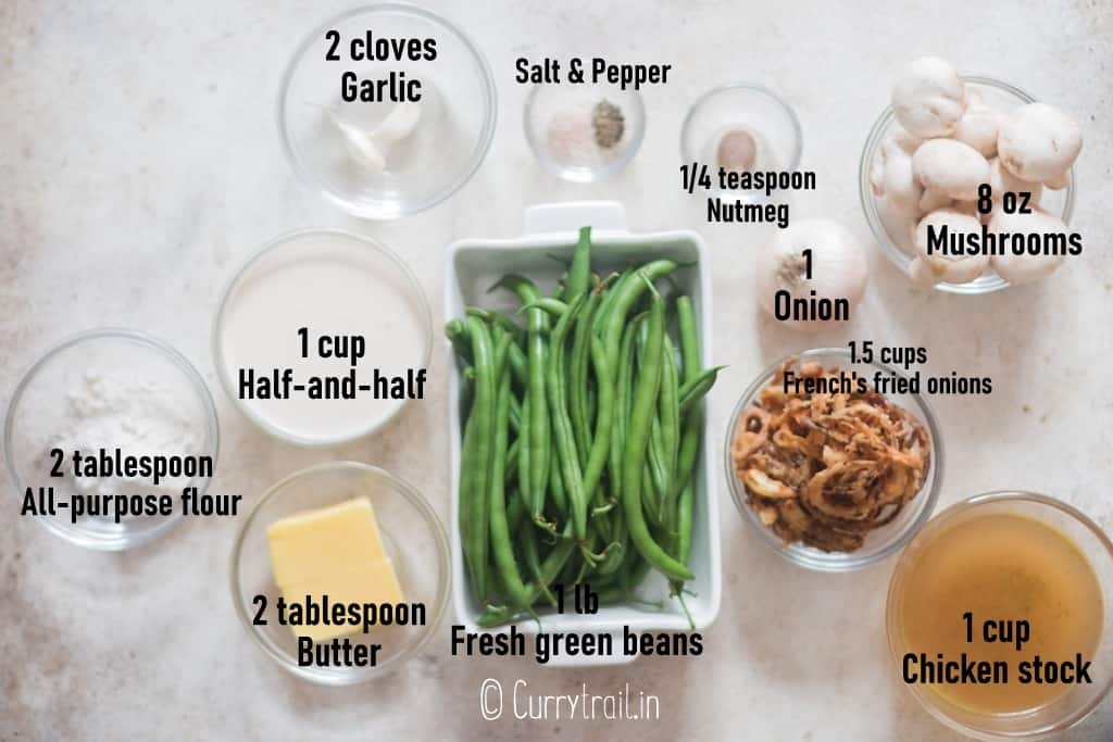 all ingredients for green bean casserole