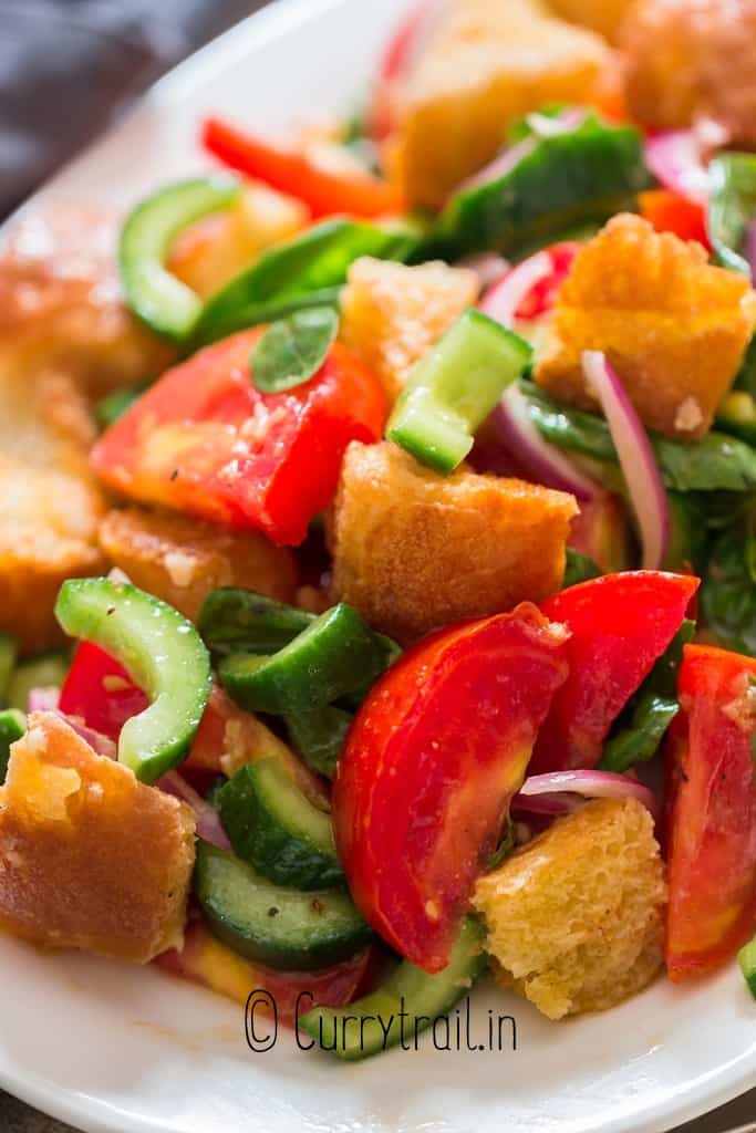 close up view Italian bread salad