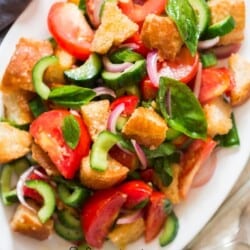 Panzanella salad on plate