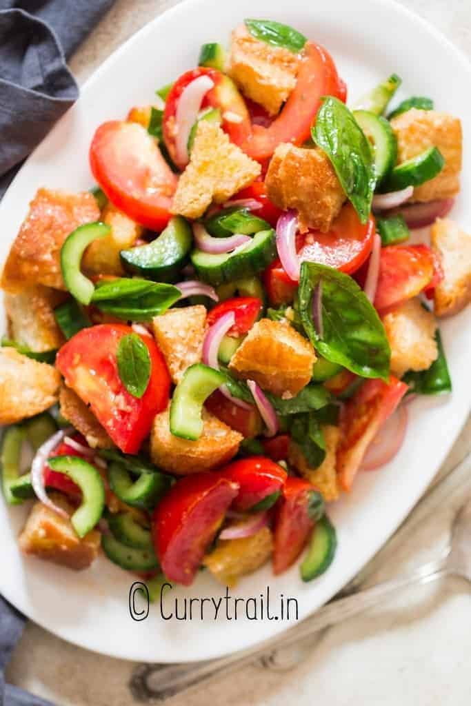 Panzanella salad on plate