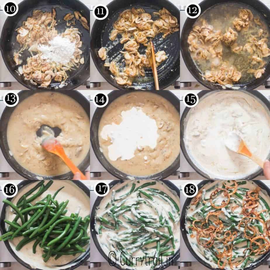 step by step pictorial collage of fresh green bean casserole