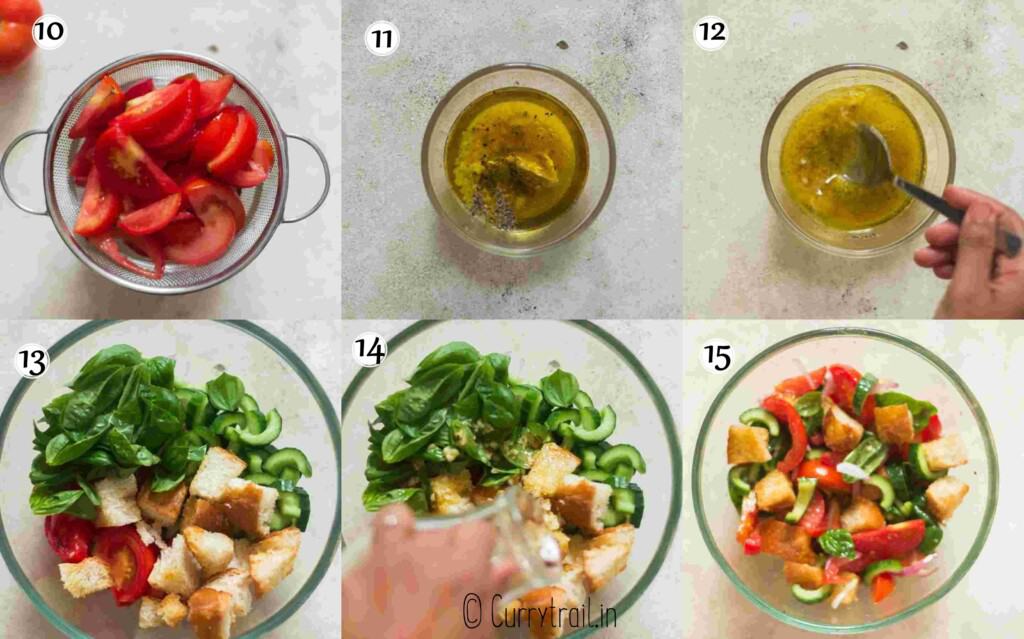 step-by-step picture collage of making Italian bread salad.