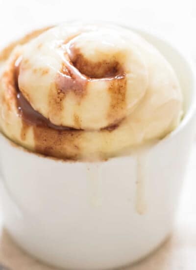 close up of mug cinnamon roll