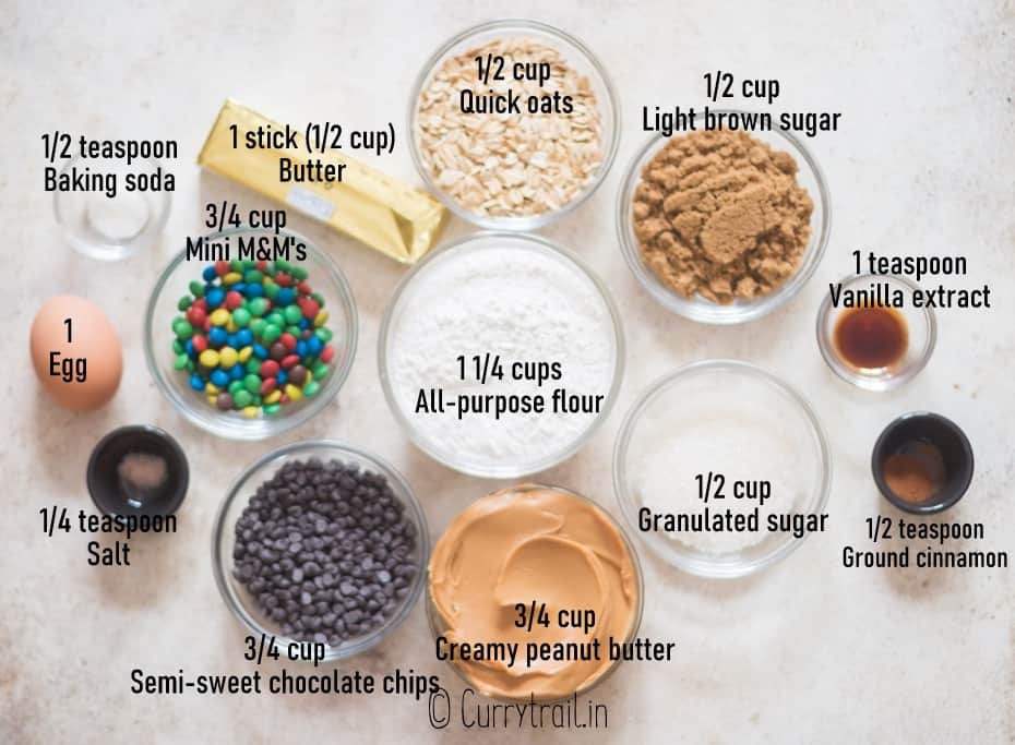 all ingredients needed for monster cookie recipe