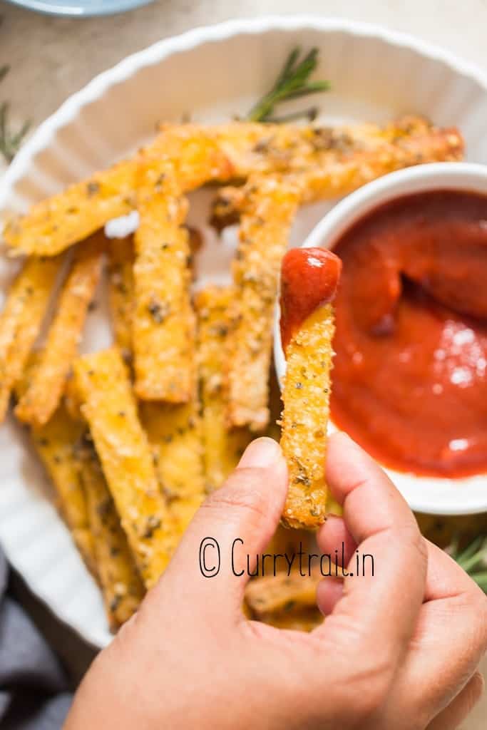 baked polenta fries with ketchup