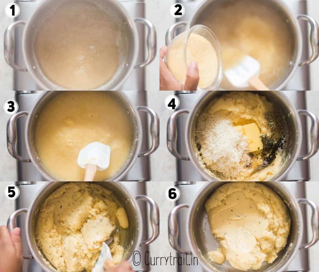 step by step picture collage of how to make polenta