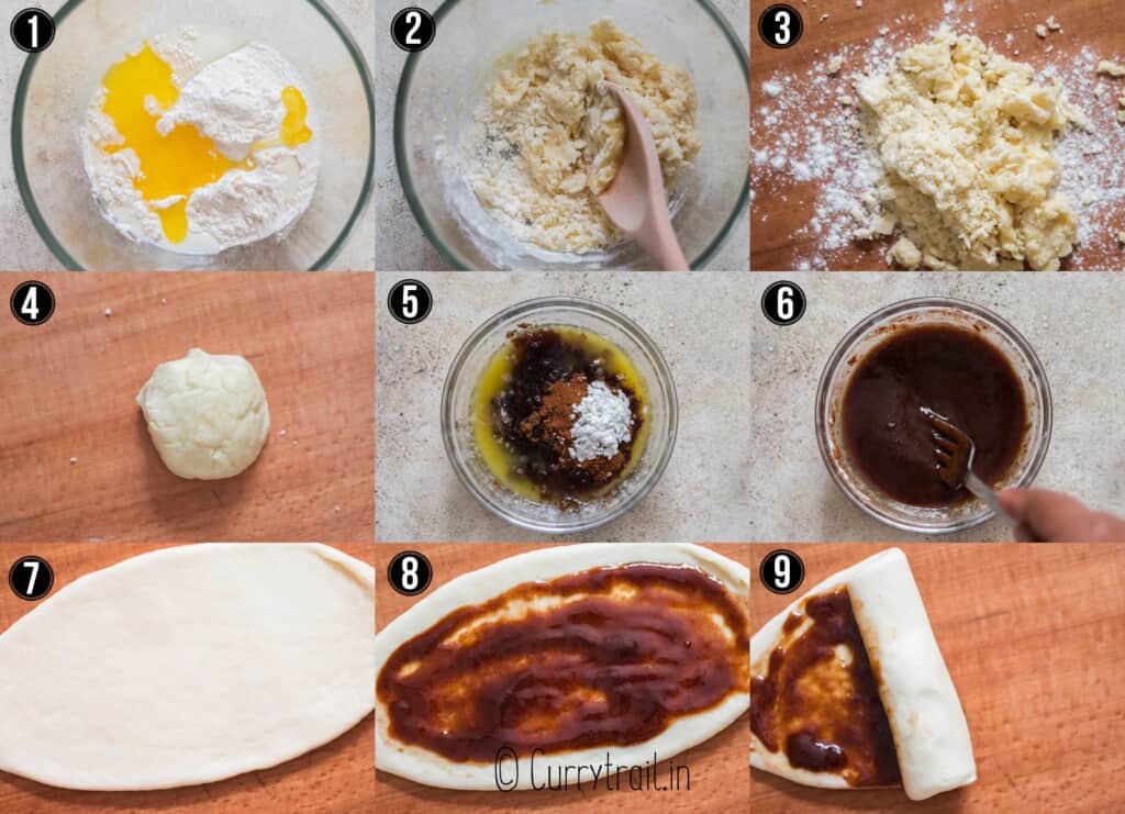 step by step picture collage of microwave mug cinnamon roll