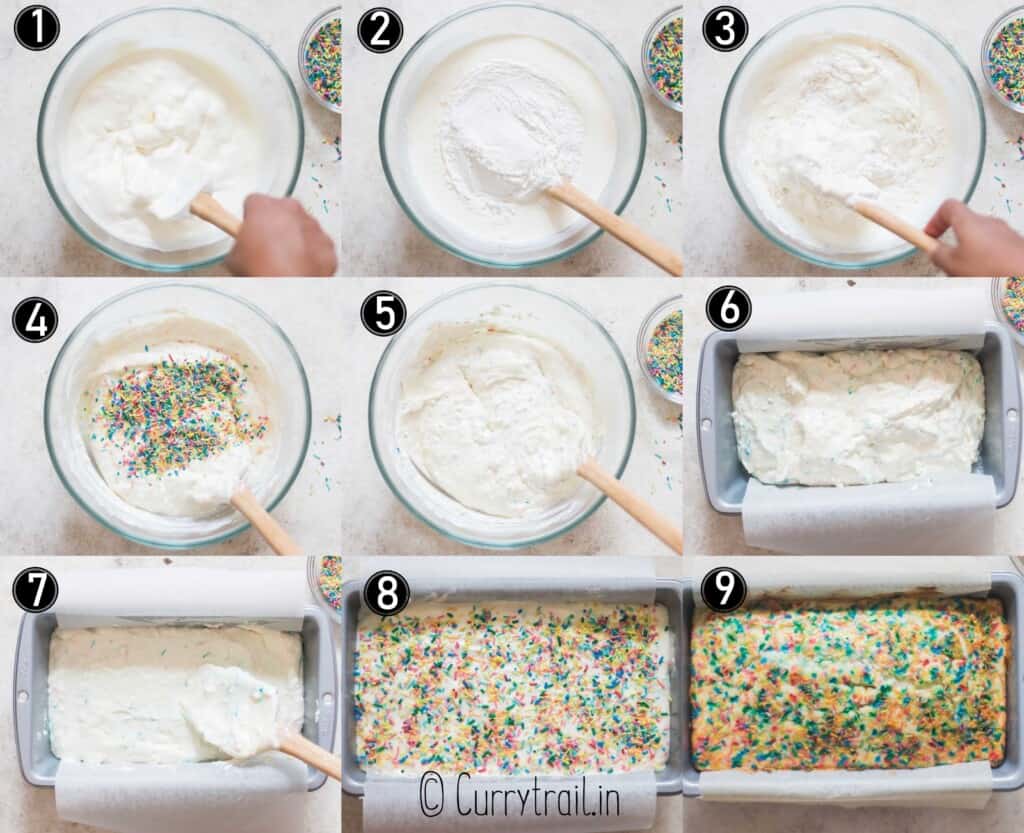 step by step picture collage of ice cream bread