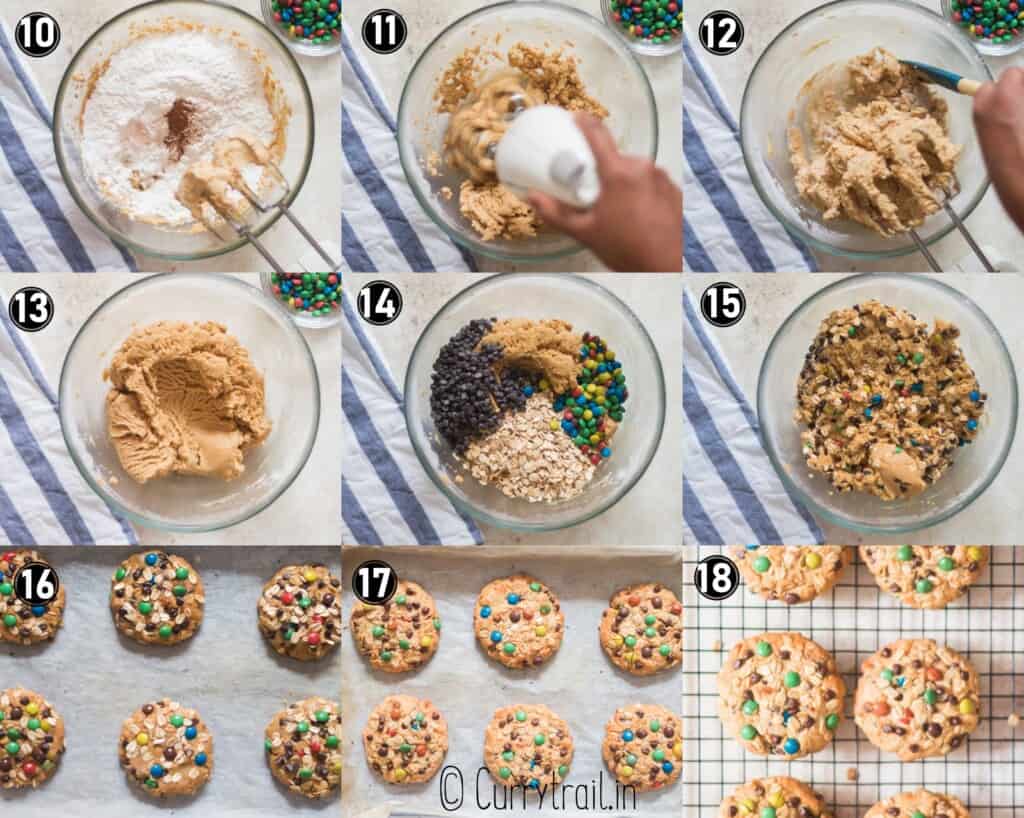 step by step picture collage of monster cookies