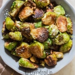 crispy crunchy brussel sprouts sauteed with garlic butter Parmesan