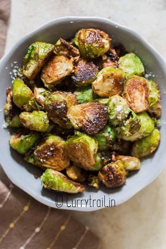 crispy crunchy brussel sprouts sauteed with garlic butter Parmesan