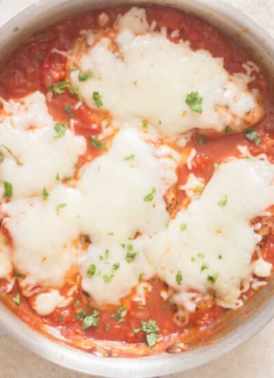 chicken with mozzarella in skillet