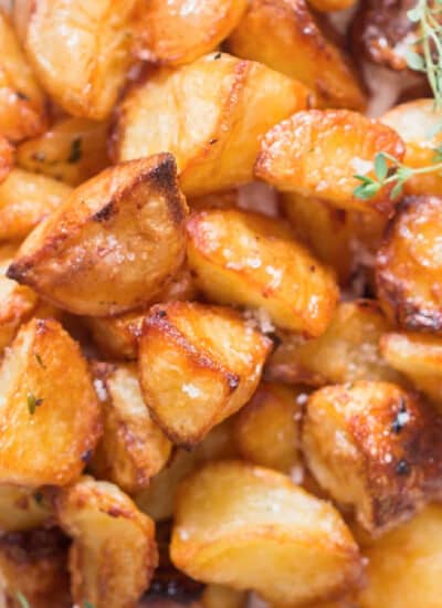 crunchy roast potatoes with thyme rosemary and sea salt