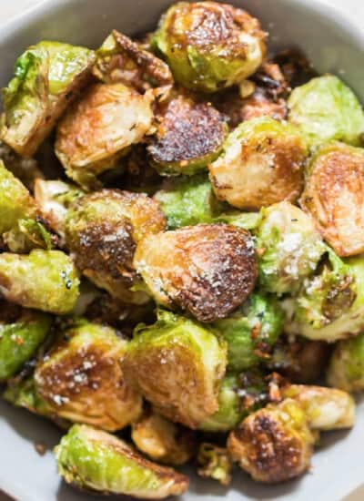 close up view of crispy brussel sprouts