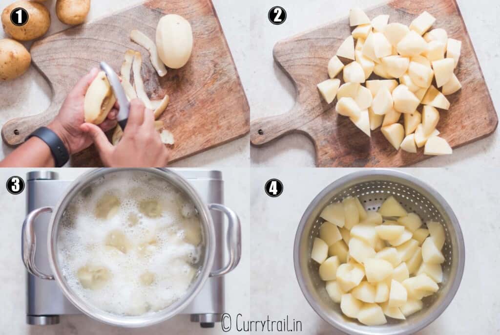 step by step picture collage of roast potatoes