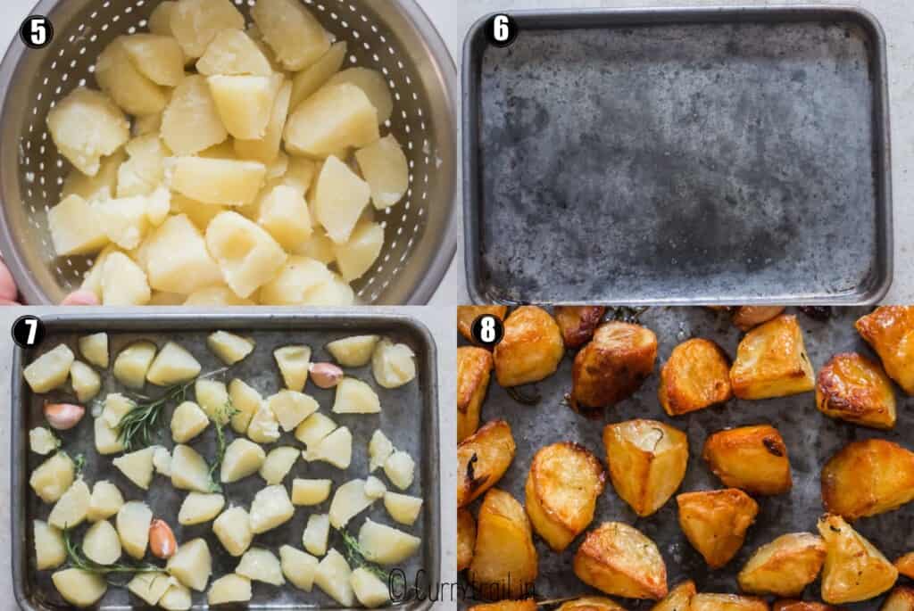 step by step picture collage of roast potatoes