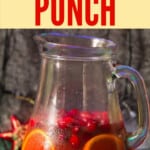 pitcher full of Christmas cranberry punch drink with text