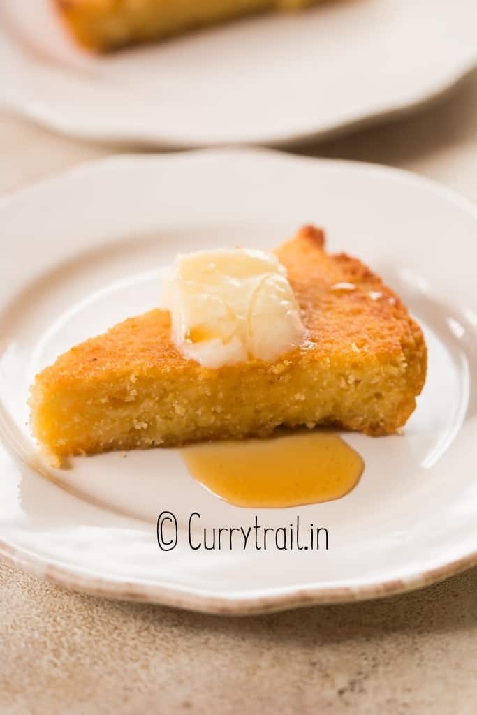 slices of buttermilk cornbread with butter and honey